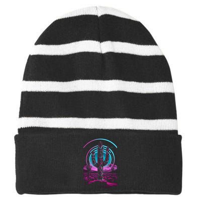 Cool Artsy Desert Cactus Striped Beanie with Solid Band