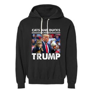 Cats And Ducks For Trump 2024 Kittens And Ducks For Trump Garment-Dyed Fleece Hoodie