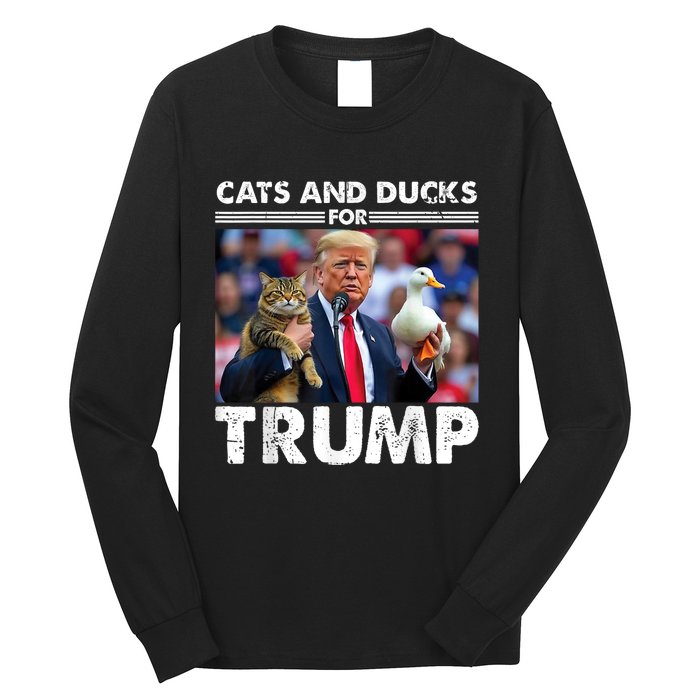 Cats And Ducks For Trump 2024 Kittens And Ducks For Trump Long Sleeve Shirt