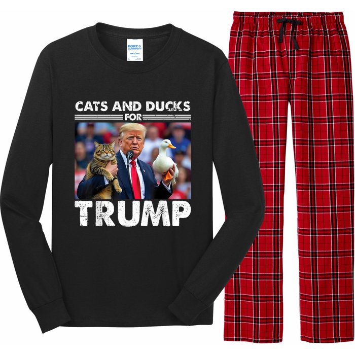 Cats And Ducks For Trump 2024 Kittens And Ducks For Trump Long Sleeve Pajama Set