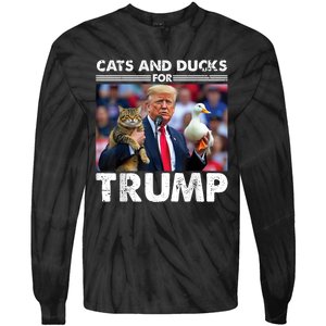 Cats And Ducks For Trump 2024 Kittens And Ducks For Trump Tie-Dye Long Sleeve Shirt