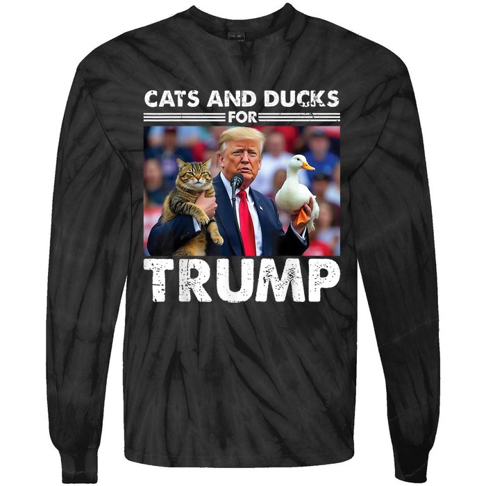 Cats And Ducks For Trump 2024 Kittens And Ducks For Trump Tie-Dye Long Sleeve Shirt