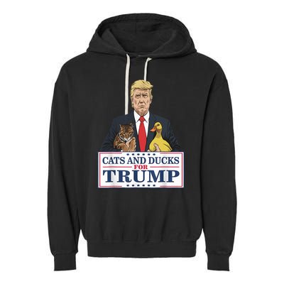 Cats And Ducks For Trump 2024 Kittens And Ducks For Trump Garment-Dyed Fleece Hoodie