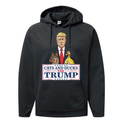 Cats And Ducks For Trump 2024 Kittens And Ducks For Trump Performance Fleece Hoodie