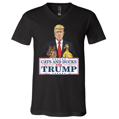 Cats And Ducks For Trump 2024 Kittens And Ducks For Trump V-Neck T-Shirt