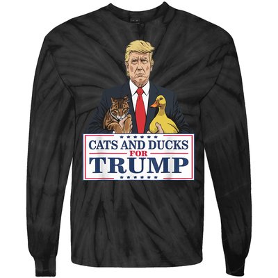 Cats And Ducks For Trump 2024 Kittens And Ducks For Trump Tie-Dye Long Sleeve Shirt