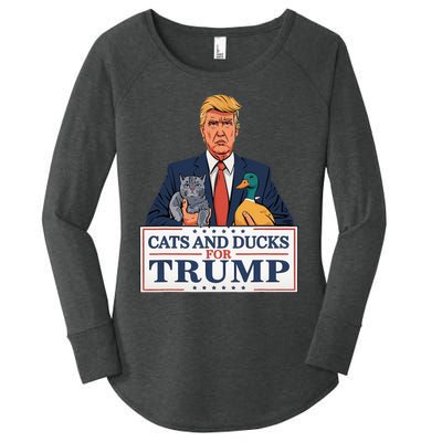 Cats And Ducks For Trump 2024 Kittens And Ducks For Trump Women's Perfect Tri Tunic Long Sleeve Shirt