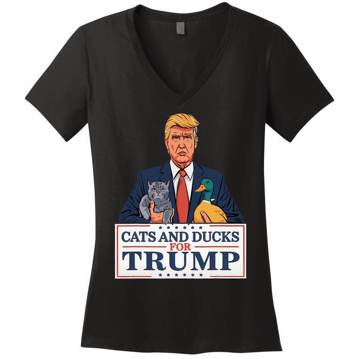 Cats And Ducks For Trump 2024 Kittens And Ducks For Trump Women's V-Neck T-Shirt