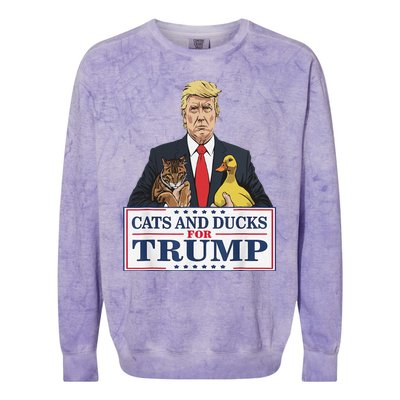 Cats And Ducks For Trump 2024 Kittens And Ducks For Trump Gift Colorblast Crewneck Sweatshirt