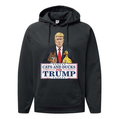 Cats And Ducks For Trump 2024 Kittens And Ducks For Trump Gift Performance Fleece Hoodie