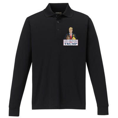 Cats And Ducks For Trump 2024 Kittens And Ducks For Trump Gift Performance Long Sleeve Polo