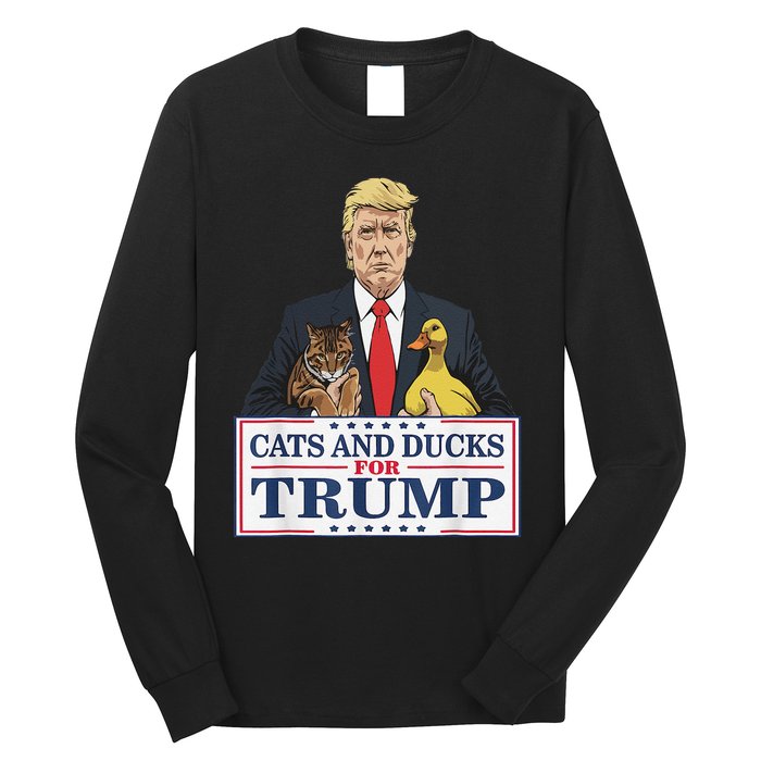 Cats And Ducks For Trump 2024 Kittens And Ducks For Trump Gift Long Sleeve Shirt