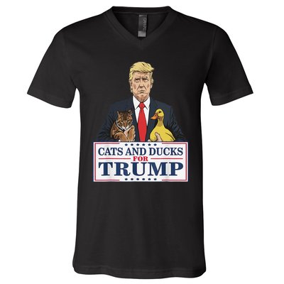 Cats And Ducks For Trump 2024 Kittens And Ducks For Trump Gift V-Neck T-Shirt