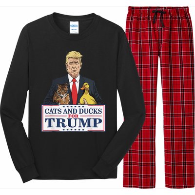 Cats And Ducks For Trump 2024 Kittens And Ducks For Trump Gift Long Sleeve Pajama Set