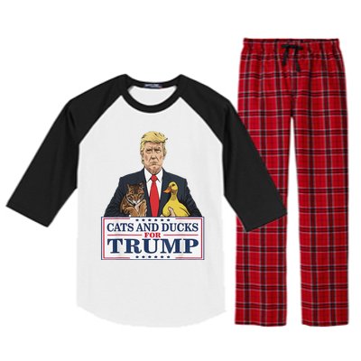 Cats And Ducks For Trump 2024 Kittens And Ducks For Trump Gift Raglan Sleeve Pajama Set