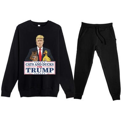 Cats And Ducks For Trump 2024 Kittens And Ducks For Trump Gift Premium Crewneck Sweatsuit Set