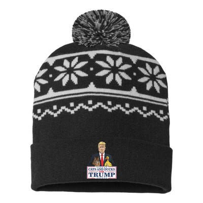 Cats And Ducks For Trump 2024 Kittens And Ducks For Trump Gift USA-Made Snowflake Beanie