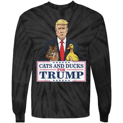 Cats And Ducks For Trump 2024 Kittens And Ducks For Trump Gift Tie-Dye Long Sleeve Shirt