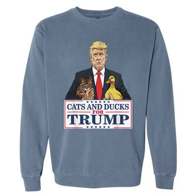 Cats And Ducks For Trump 2024 Kittens And Ducks For Trump Gift Garment-Dyed Sweatshirt