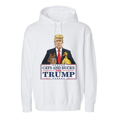 Cats And Ducks For Trump 2024 Kittens And Ducks For Trump Gift Garment-Dyed Fleece Hoodie