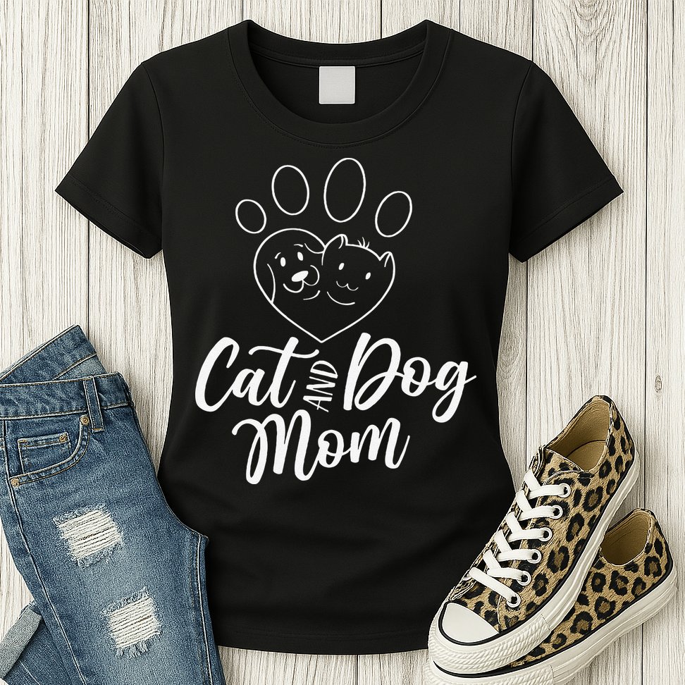 Cat And Dog Mom Dogs Cats Lover Mother Mommy Mama Mothers Womens T-Shirt