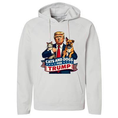 Cats And Dogs For Trump 2024 Kittens And Dogs For Trump Performance Fleece Hoodie