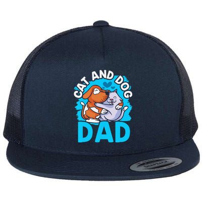 Cat And Dog Dad Cats Lover Dogs Father Daddy Papa Fathers Flat Bill Trucker Hat