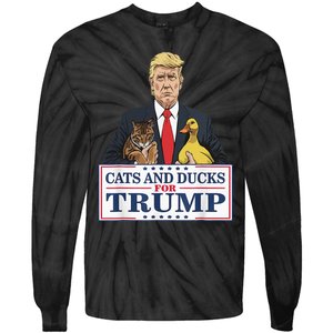 Cats And Ducks For Trump 2024 Kittens And Ducks For Trump Tie-Dye Long Sleeve Shirt