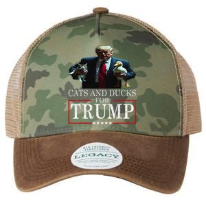 Cats And Ducks For Trump 2024 Kittens And Ducks Legacy Tie Dye Trucker Hat