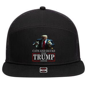 Cats And Ducks For Trump 2024 Kittens And Ducks 7 Panel Mesh Trucker Snapback Hat