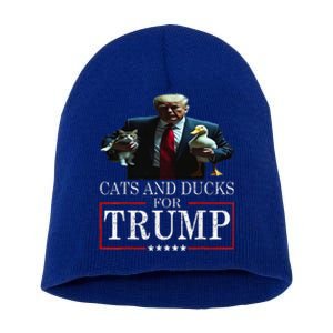 Cats And Ducks For Trump 2024 Kittens And Ducks Short Acrylic Beanie