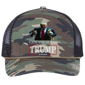 Cats And Ducks For Trump 2024 Kittens And Ducks Retro Rope Trucker Hat Cap