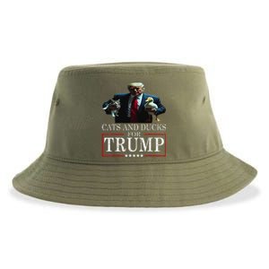 Cats And Ducks For Trump 2024 Kittens And Ducks Sustainable Bucket Hat