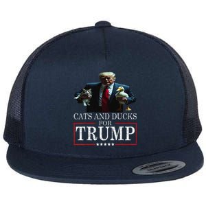 Cats And Ducks For Trump 2024 Kittens And Ducks Flat Bill Trucker Hat