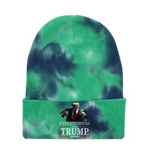 Cats And Ducks For Trump 2024 Kittens And Ducks Tie Dye 12in Knit Beanie