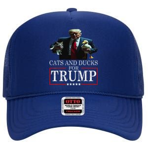 Cats And Ducks For Trump 2024 Kittens And Ducks High Crown Mesh Back Trucker Hat