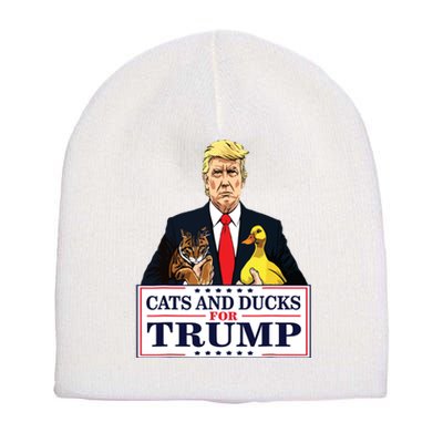 Cats And Ducks For Trump 2024 Kittens And Ducks For Trump Short Acrylic Beanie