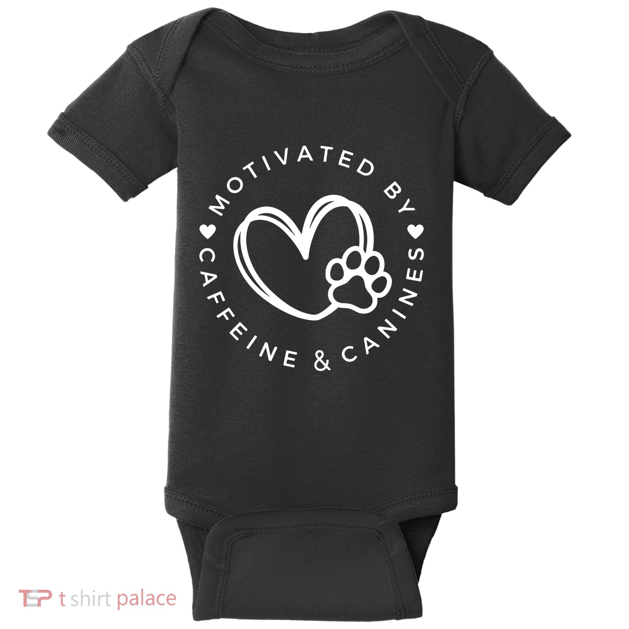 Coffee And Dog Lover Gift Motivated By Canines And Caffeine Baby Bodysuit