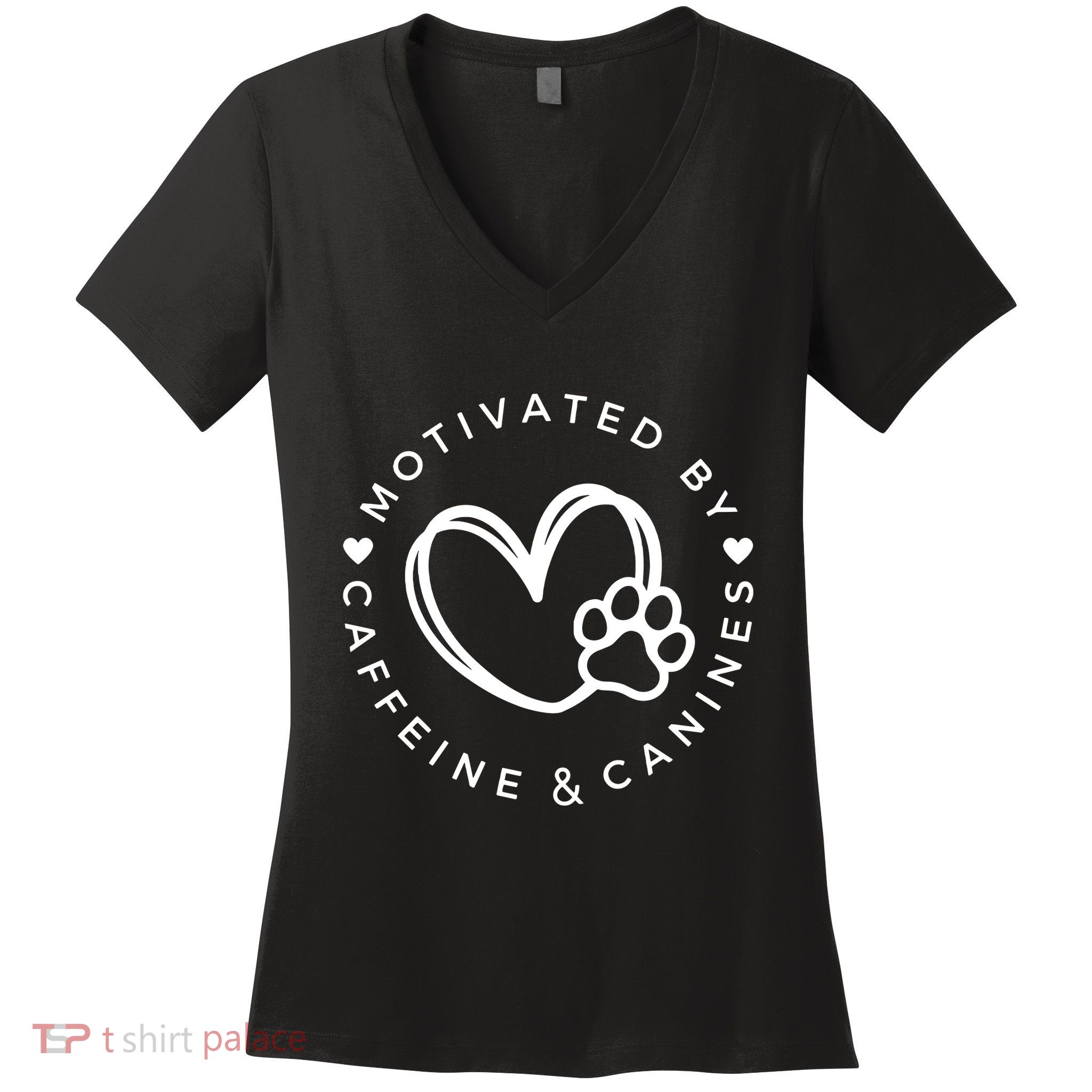 Coffee And Dog Lover Gift Motivated By Canines And Caffeine Women's V-Neck T-Shirt