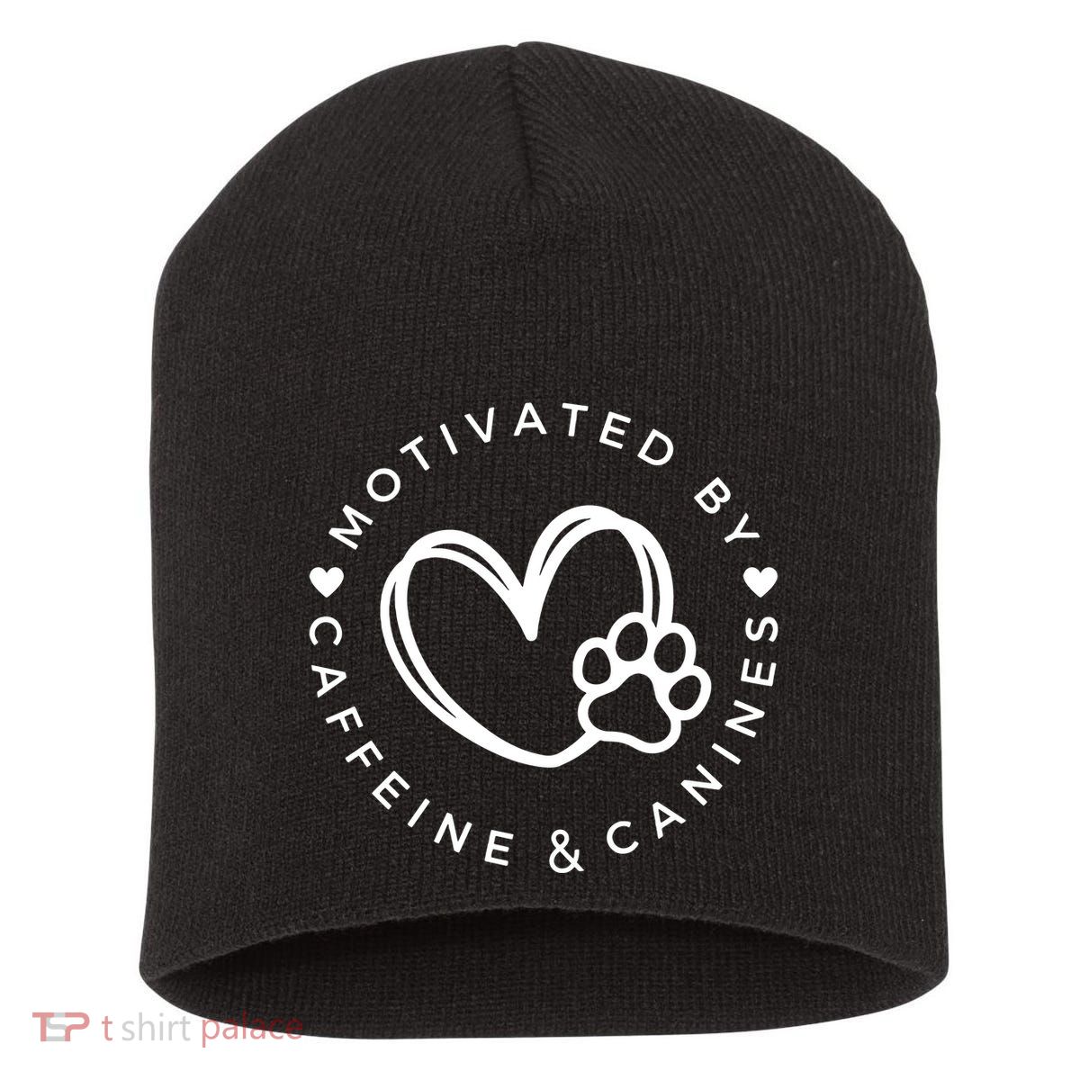 Coffee And Dog Lover Gift Motivated By Canines And Caffeine Short Acrylic Beanie