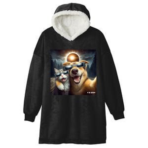 Cat And Dog Selfie With Solar 2024 Eclipse Wearing Glasses Hooded Wearable Blanket