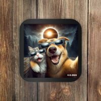 Cat And Dog Selfie With Solar 2024 Eclipse Wearing Glasses Coaster