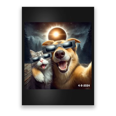 Cat And Dog Selfie With Solar 2024 Eclipse Wearing Glasses Poster