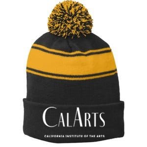 CalArts Art Deco Style College Stripe Pom Pom Beanie