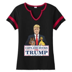 Cats And Ducks For Trump 2024 Kittens And Ducks For Trump Ladies Halftime Notch Neck Tee