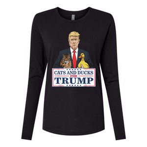 Cats And Ducks For Trump 2024 Kittens And Ducks For Trump Womens Cotton Relaxed Long Sleeve T-Shirt