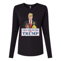 Cats And Ducks For Trump 2024 Kittens And Ducks For Trump Womens Cotton Relaxed Long Sleeve T-Shirt