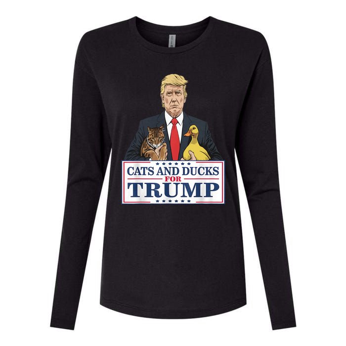 Cats And Ducks For Trump 2024 Kittens And Ducks For Trump Womens Cotton Relaxed Long Sleeve T-Shirt