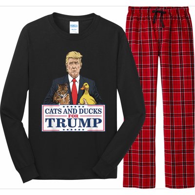 Cats And Ducks For Trump 2024 Kittens And Ducks For Trump Long Sleeve Pajama Set