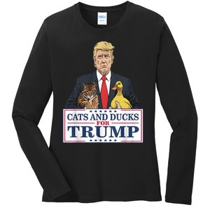 Cats And Ducks For Trump 2024 Kittens And Ducks For Trump Ladies Long Sleeve Shirt